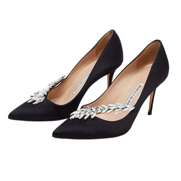 Giày Cao Gót Nữ Manolo Blahnik Satin Nadira Pumps 105 Màu Đen Size 36