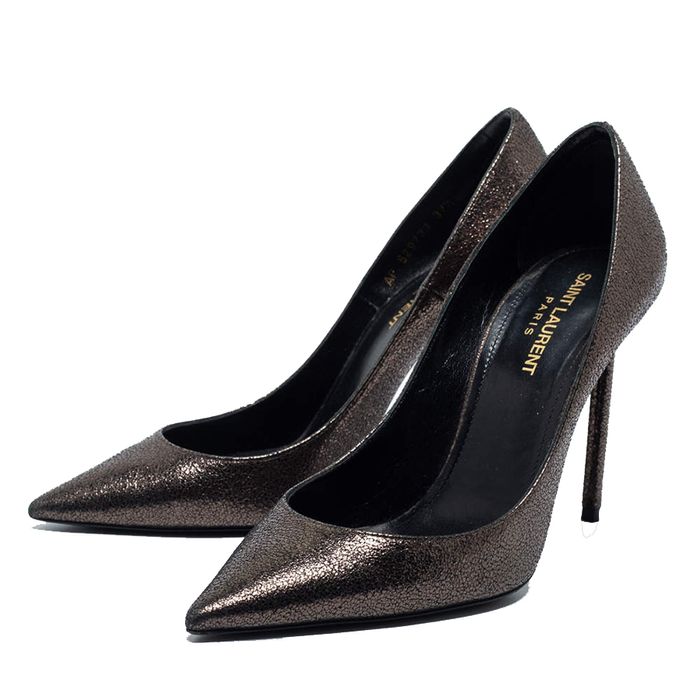 Giày Cao Gót Nữ Yves Saint Laurent YSL Dark Brown Laminated Suede Anja Pumps Màu Nâu Đậm Size 38.5