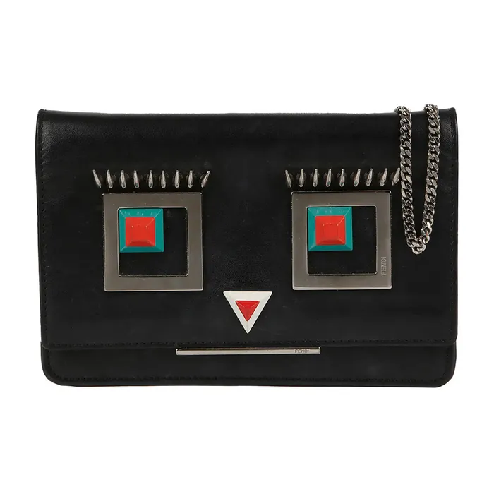 Túi Đeo Chéo Nữ Fendi Woc Black Leather Square Eye Chain Wallet And Crossbag Màu Đen