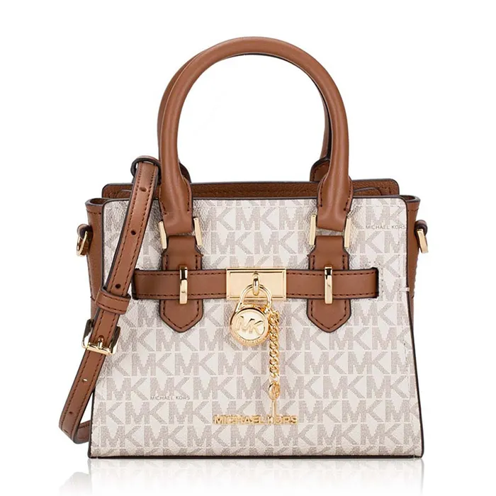 Túi Xách Nữ Michael Kors MK Signature Hamilton Satchel Crossbody Vanilla 35H1GHMS0B Màu Trắng Nâu