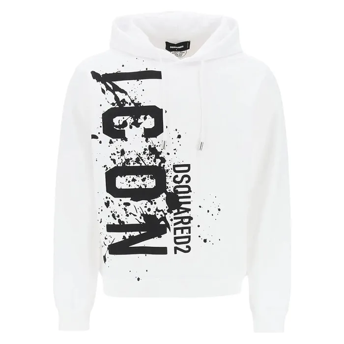 Áo Hoodie Nam Dsquared2 White With ICON SPLASH Logo Printed S79GU0115 S25516 100W Màu Trắng Size M