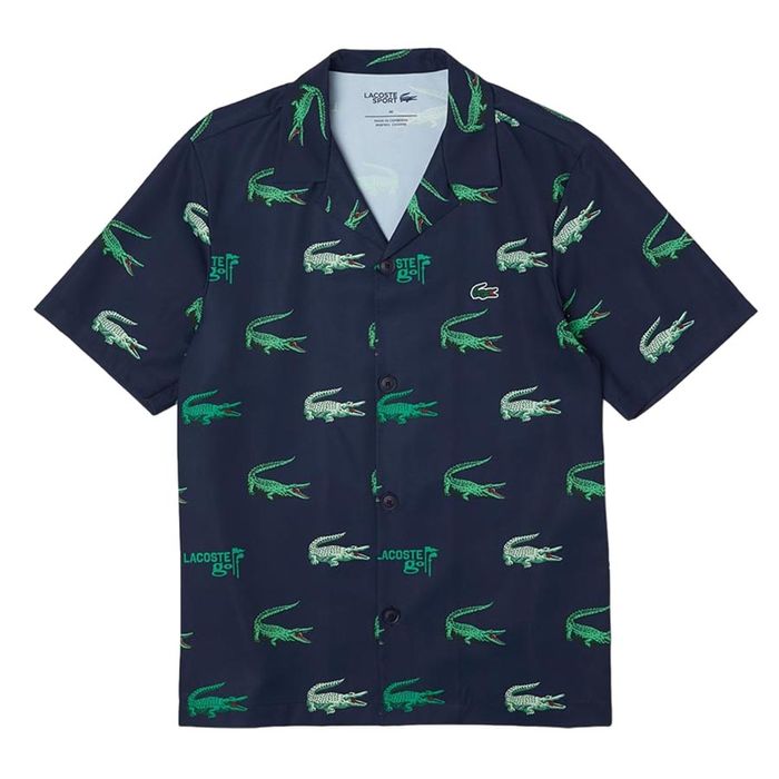 Áo Sơ Mi Cộc Tay Nam Lacoste Golf Printed Short-Sleeved Shirt CH5619-00 Màu Xanh Navy Size 38