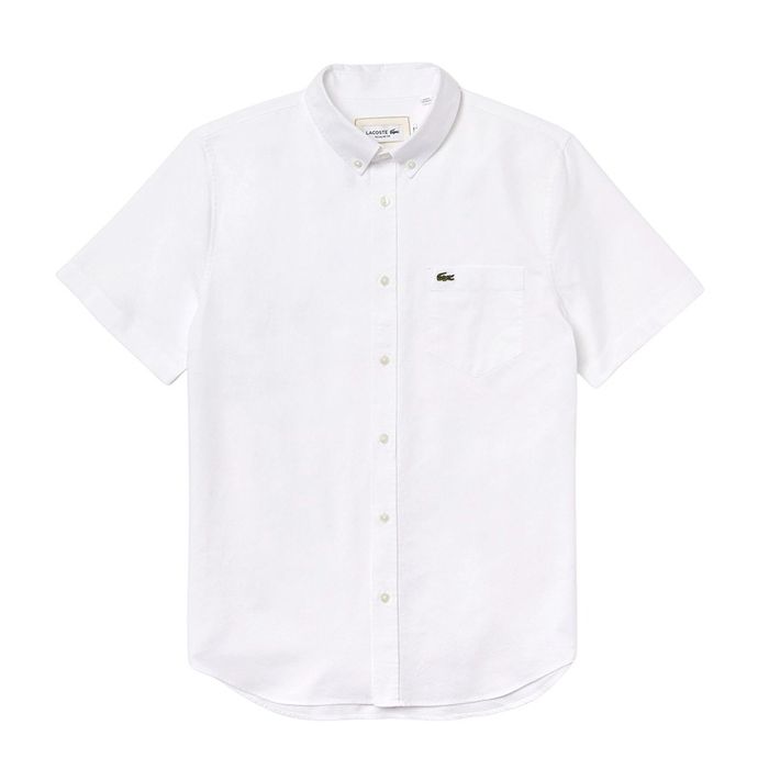 Áo Sơ Mi Cộc Tay Nam Lacoste Regular Fit Cotton Shirt CH0219 001 Màu Trắng Size 41