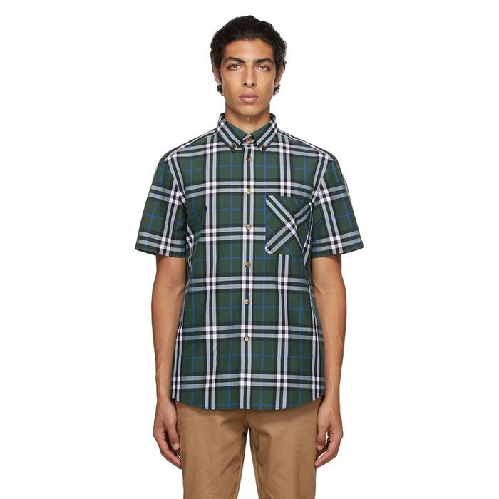 Áo Sơ Mi Nam Burberry Poplin Check Shirt Màu Xanh Lá Size M