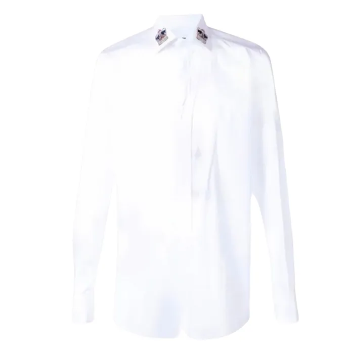 Áo Sơ Mi Nam Dolce & Gabbana D&G Check Cổ Vương Miện G5GB5Z FU5K9 Màu Trắng Size 40