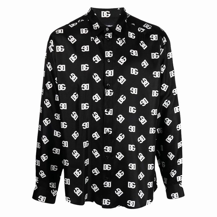 Áo Sơ Mi Nam Dolce & Gabbana D&G Silk Twill Shirt With Monogram Print G5IT7TIS1QJ Màu Đen Họa Tiết Size 38