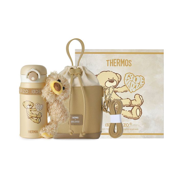 Bình Nước 13 De Marz FR24Q88100290 Bear Heart Insulated Cup Apricot 350ml (Kèm Túi)