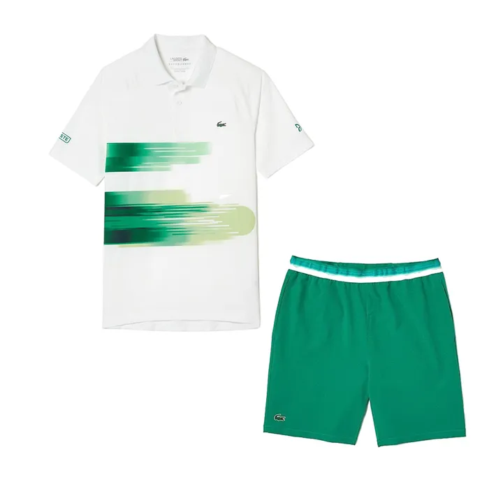 Bộ Quần Áo Cộc Tay Nam Lacoste Men's Sport x Novak Djokovic Print Stretch Màu Xanh Trắng Size 4