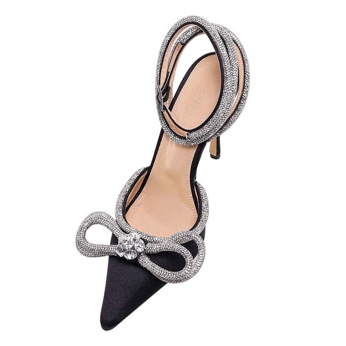 Giày Cao Gót Nữ Mach & Mach Black Double Crystal Embellished Pumps Màu Đen Size 38.5