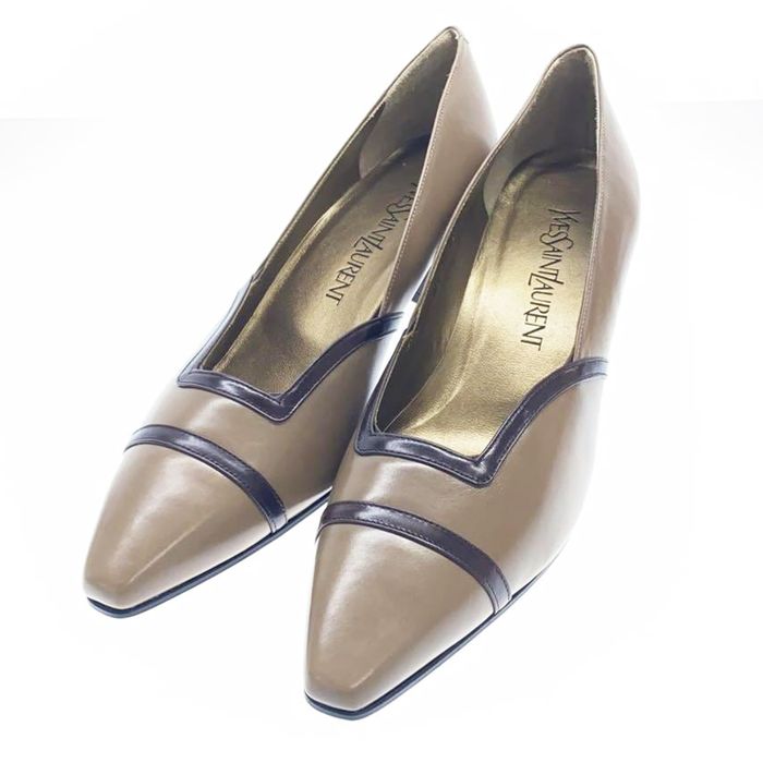 Giày Cao Gót Nữ Yves Saint Laurent YSL Pumps Brown Màu Nâu Sữa Size 36
