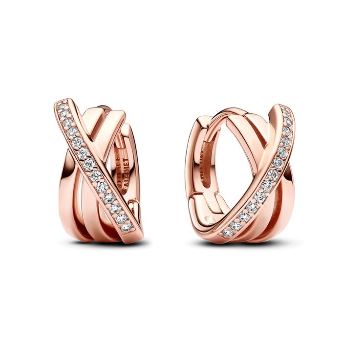 Khuyên Tai Nữ Pandora Signature Silver Earrings Plated 14K Rose Gold X Shape 283150C01 Màu Vàng Hồng