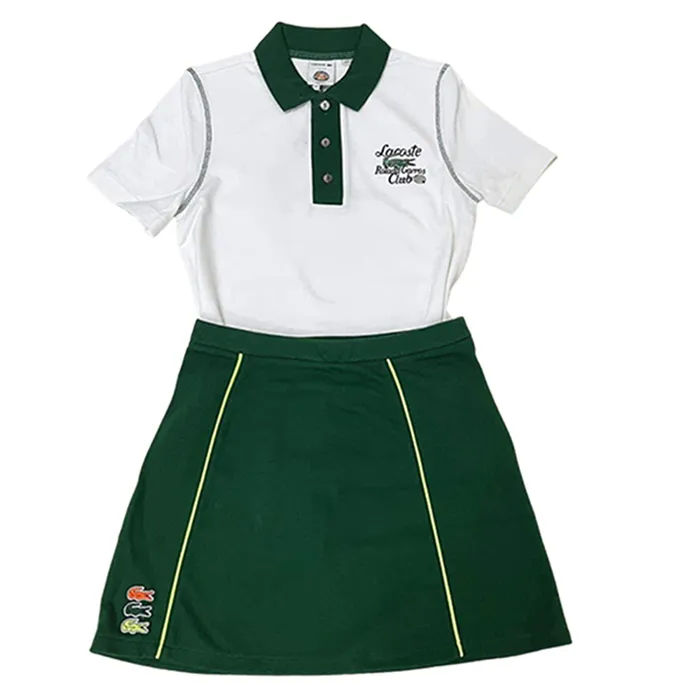 Set Áo + Chân Váy Nữ Lacoste Tennis Skirt Roland Garros Edition Cotton Pique In White/ Dark Green Màu Trắng Xanh Size 34