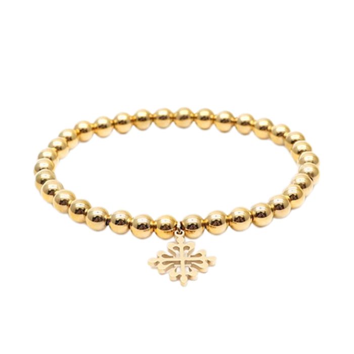 Vòng Đeo Tay Nam Viya Jewelry VJWB-01GD Premium Gold Plated Steel Beads, 316l Stainless Steel Màu Vàng Size 20.5cm