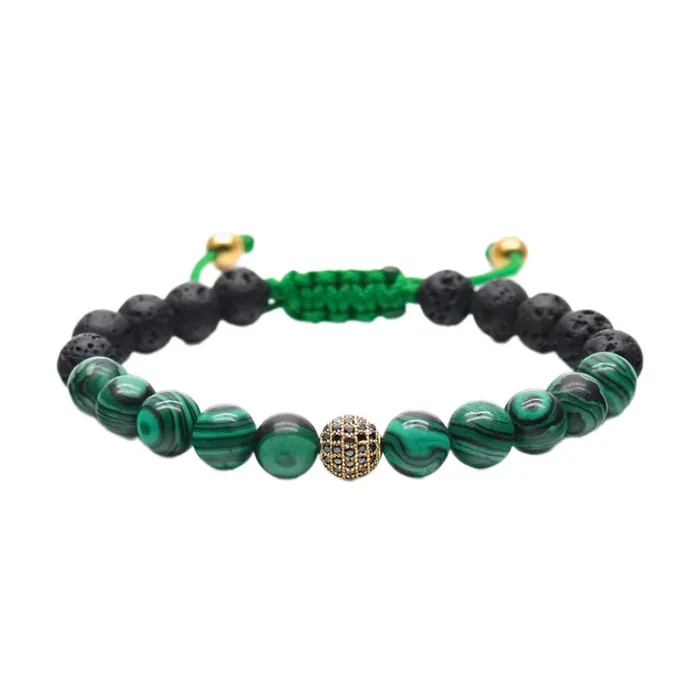 Vòng Đeo Tay Viya Jewelry VJ-BRV279GB Premium Green Macrame Natural Stone With Swaroski Charm Màu Xanh Green Size 20.5cm