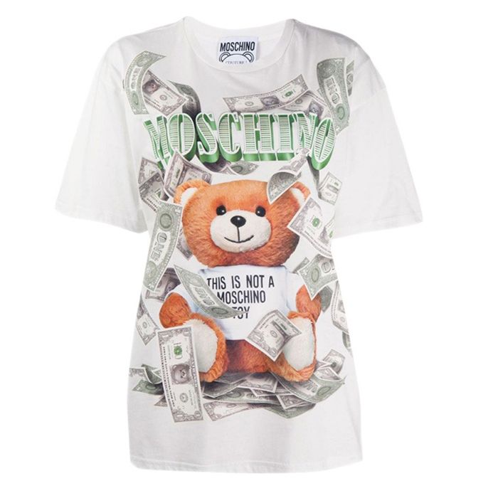 Áo Phông Nữ Moschino Dollar Teddy Bear Print Jersey Oversized TShirt Màu Trắng Size XS