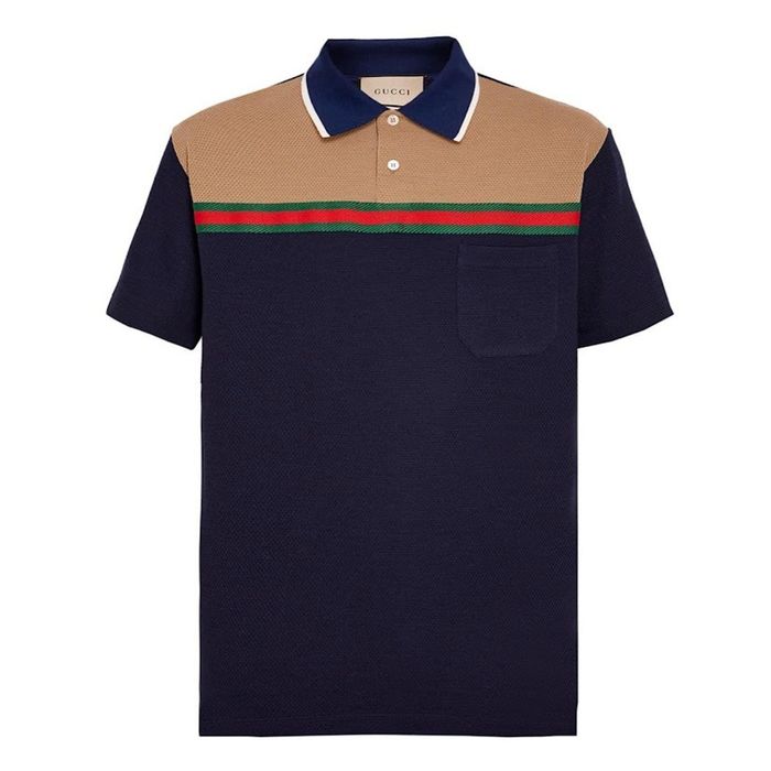 Áo Polo Nam Gucci Web-Stripe Polo Shirt Blue 725492 Màu Xanh Navy Size S