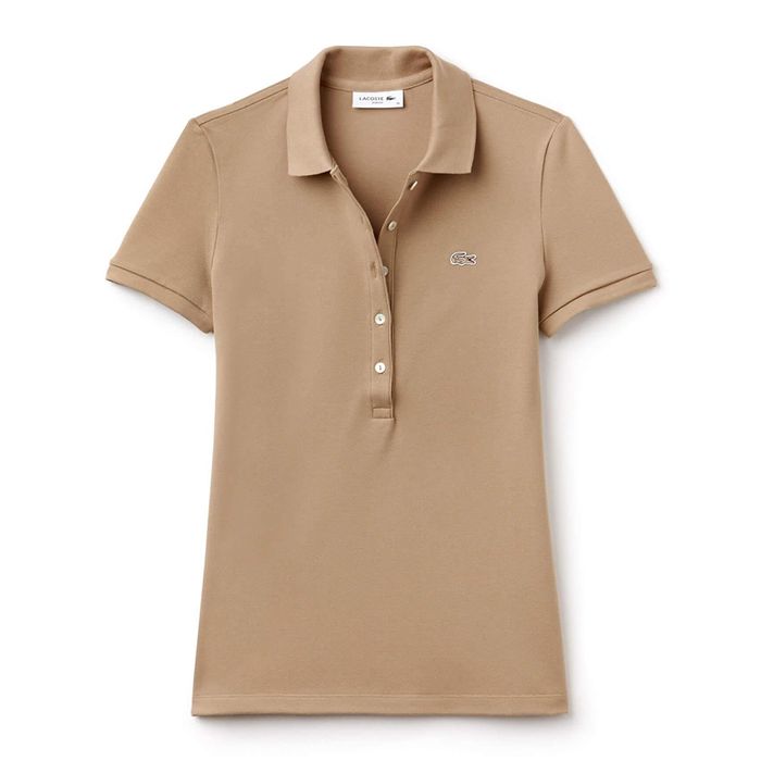 Áo Polo Nữ Lacoste Women's Slim Fit Stretch Mini Cotton Piqué PF7845 VDW Màu Nâu Size 34