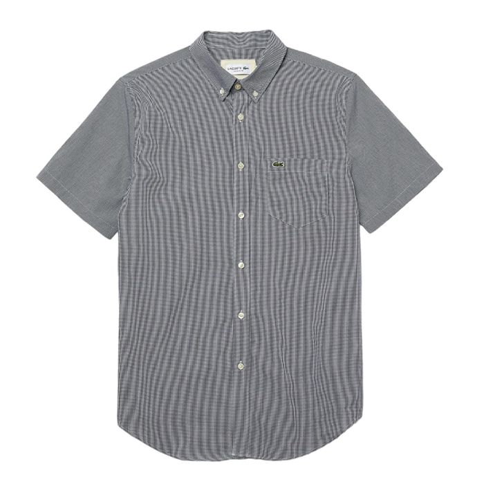 Áo Sơ Mi Nam Lacoste Men's Regular Fit Gingham Check Shirt CH2879 522  Màu Đen Trắng Size 38