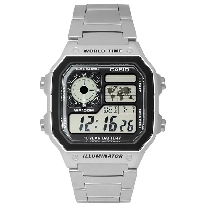 Đồng Hồ Nam Casio World Time AE-1200WHD-1AVDF Màu Bạc Đen