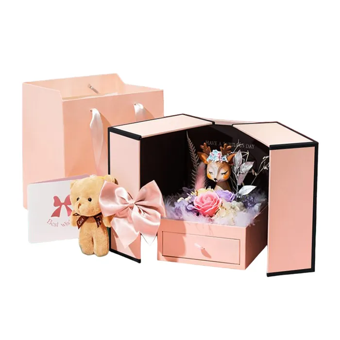 Hộp Đựng Trang Sức - Quà Tặng LiLi Jewelry Đèn Led Nai Con Hoa Hồng Sáp LILI_334929 Màu Hồng