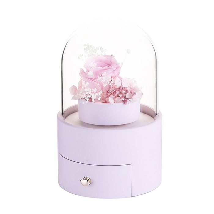 Hộp Quà Tặng Đựng Trang Sức Xoay Tự Động Đèn Led Hoa Hồng Sáp LiLi Jewelry LILI_865346 Màu Hồng