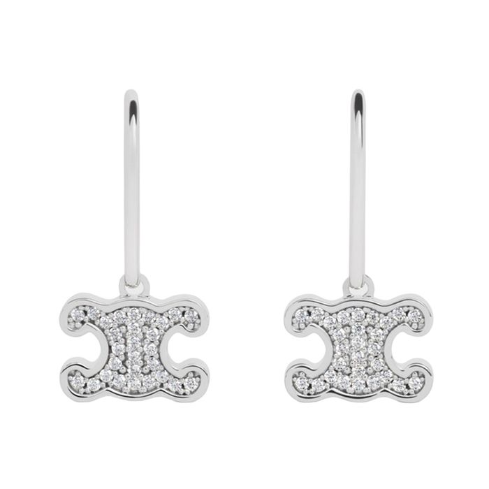 Khuyên Tai Nữ Celine Triomphe Rhinestone Earrings In Brass With Rhodium Finish And Crystals Silver 460GC6BZI.36SI Màu Bạc