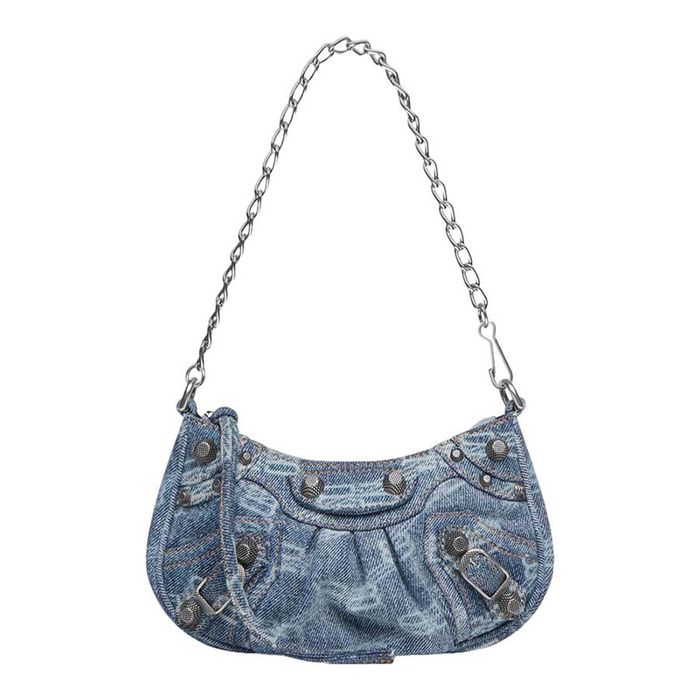 Túi Đeo Vai Nữ Balenciaga Le Cagole Mini Denim Shoulder Bag Màu Xanh