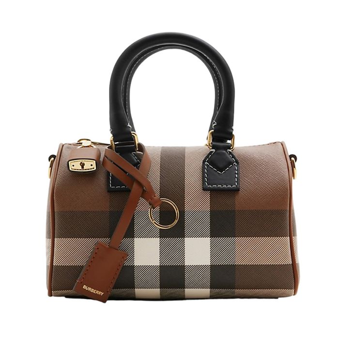 Túi Xách Tay Nữ Burberry Mini Check Bowling Bag Màu Nâu Đậm