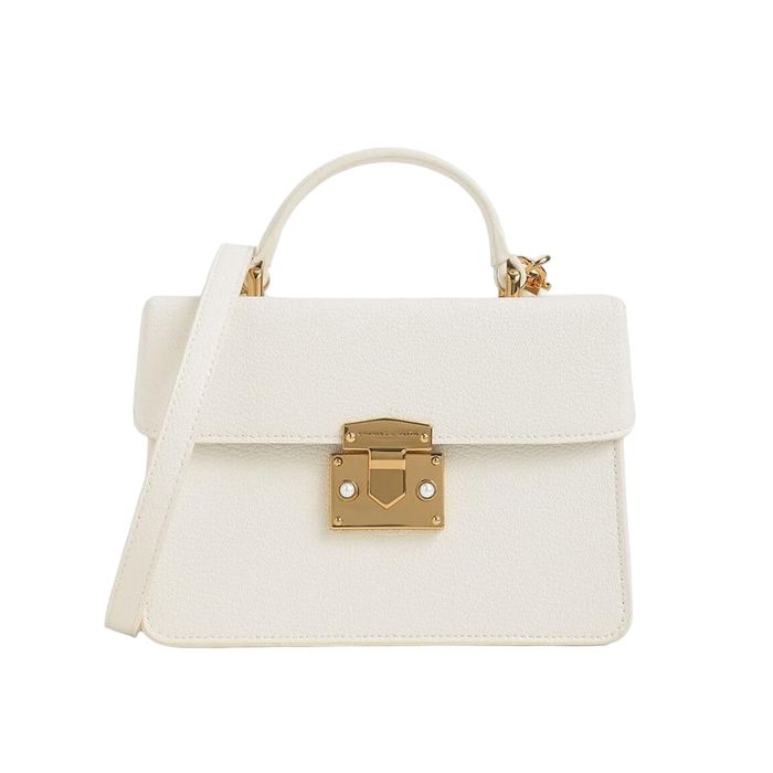 Túi Xách Tay Nữ Charles & Keith CNK Classic Push-Lock Top Handle Bag 50701030 Màu Trắng