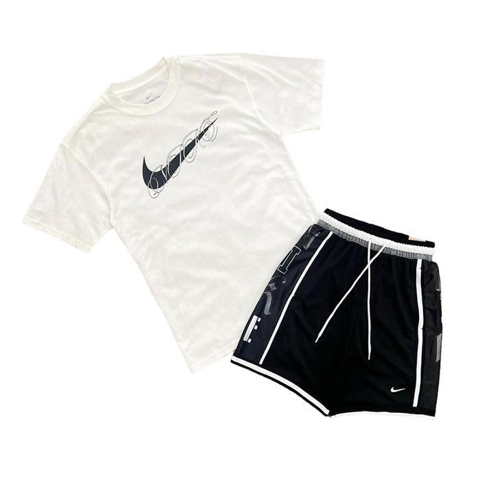 Bộ Quần Áo Cộc Tay Nam Nike Basketball DX0256-010 / FV8399-133 Màu Trắng Đen Size L