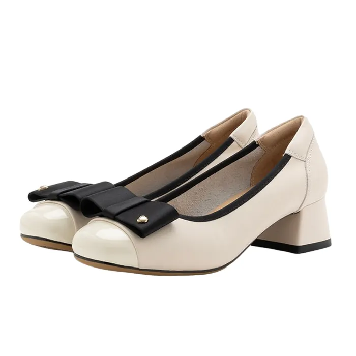 Giày Cao Gót Nữ Pazzion Itzel Love Embellished Bow Low Block Heels 1688-1WTE034 Màu Trắng Size 37