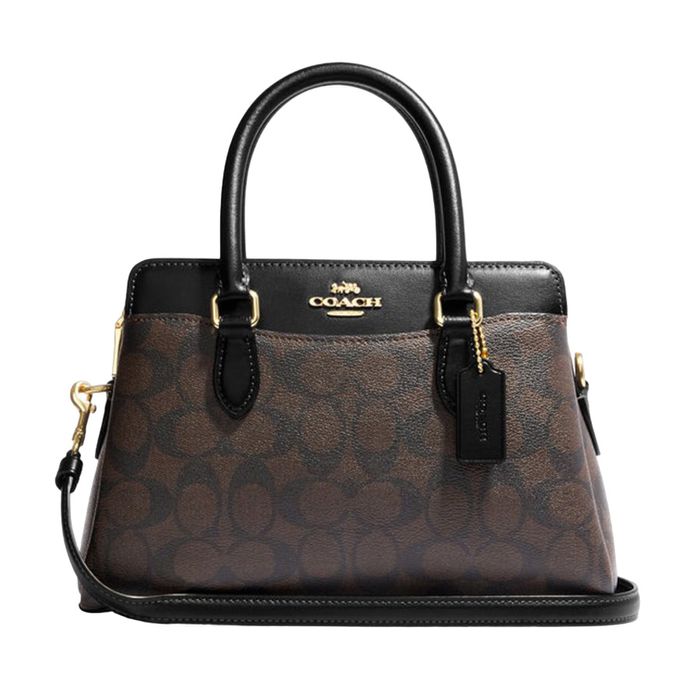 Túi Xách Tay Nữ Coach Mini Darcie Carryall Bag In Blocked Signature Canvas CH174 Màu Nâu - Đen