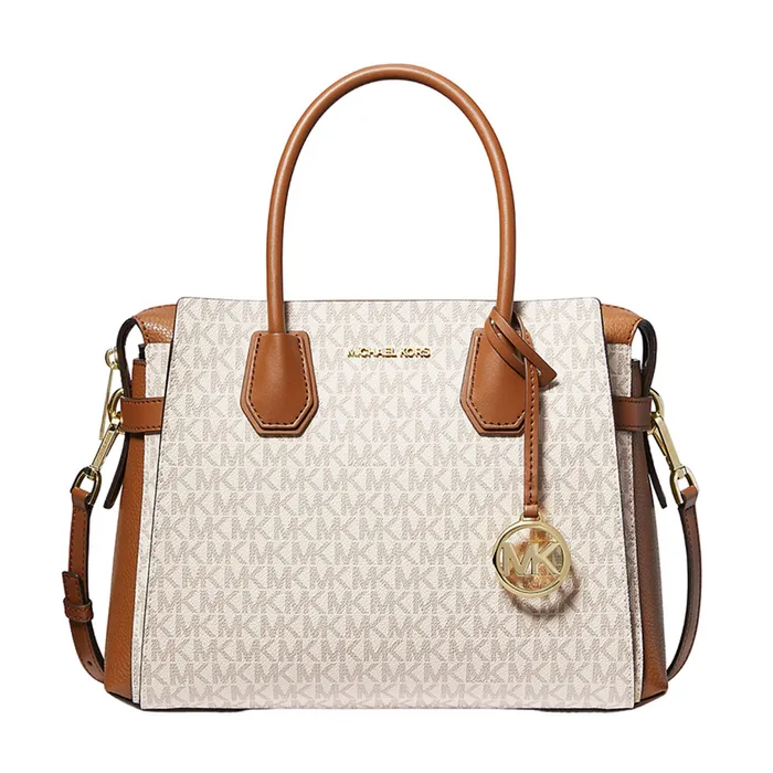 Túi Xách Tay Nữ Michael Kors MK Mercer Medium Logo Belted Satchel 35F2GM9S8B Màu Vanilla  