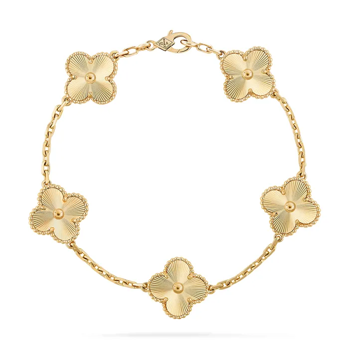 Vòng Đeo Tay Nữ Jewery Luxury Vintage Alhambra Bracelet, 5 Motifs 18K Yellow Gold Màu Vàng