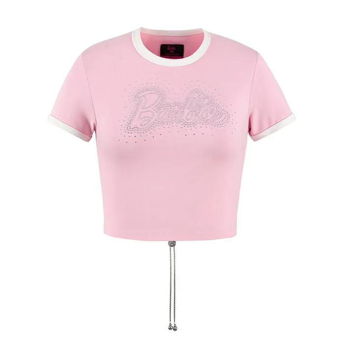Áo Croptop Nữ Weird Market x Barbie Rhinestone Printed Top Rose Shadow T-Shirt Màu Hồng Size M