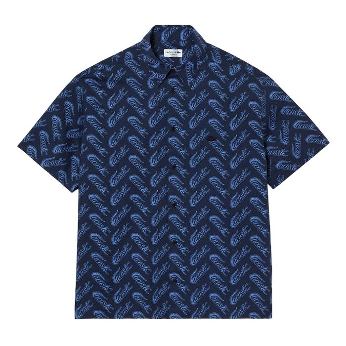 Áo Sơ Mi Cộc Tay Nam Lacoste Men's Short Sleeve Vintage Print Shirt CH5793 F65 Màu Xanh Navy Size 40 L