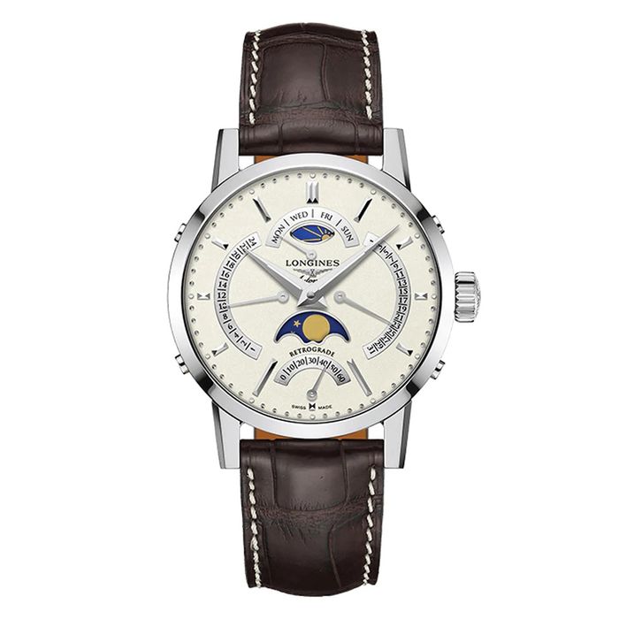 Đồng Hồ Nam Longines Retrograde Automatic Moonphase L4.828.4.92.4 Màu Nâu Bạc
