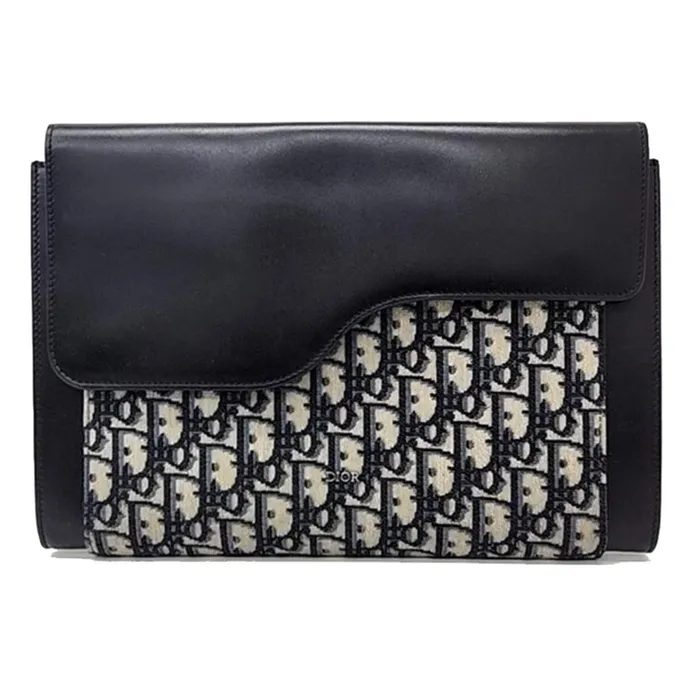 Túi Cầm Tay Nam Dior Black Jacquard Canvas And Leather Saddle Clutch Bag Màu Đen Be