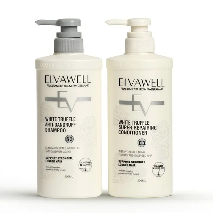 Cặp Dầu Gội Giảm Gàu Siêu Suôn Mượt Elvawell White Truffle Anti-dandruff (500ml+500ml)