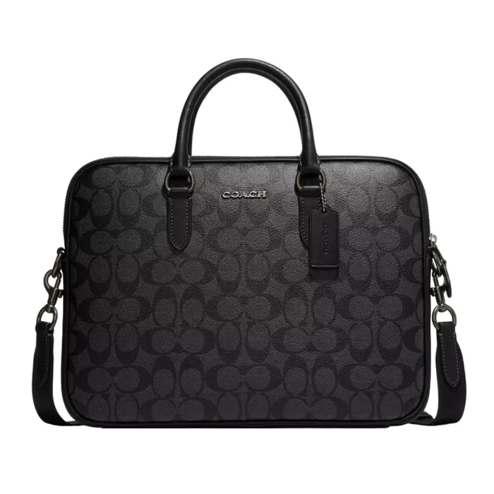 Cặp Xách Tay Nam Coach Liam Compact Brief In Signature Canvas CJ630 Màu Đen