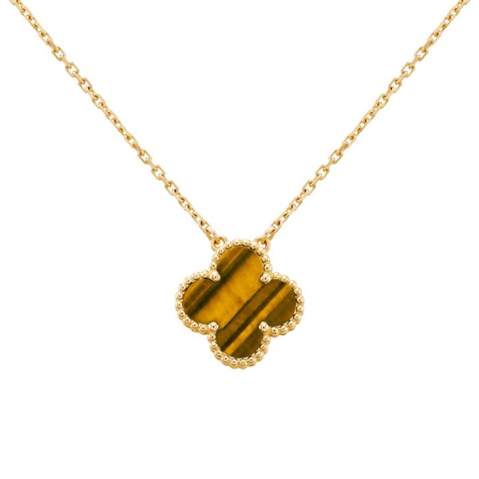 Dây Chuyền Jewery Luxury Vintage Alhambra Pendant 18K Yellow Gold, Tiger Eye Màu Vàng Gold