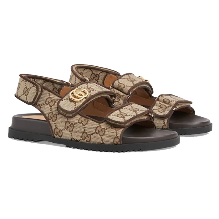 Dép Sandal Nữ Gucci Women's Double G Monogram ‎771575 G1730 9755 Màu Be Nâu Size 35.5