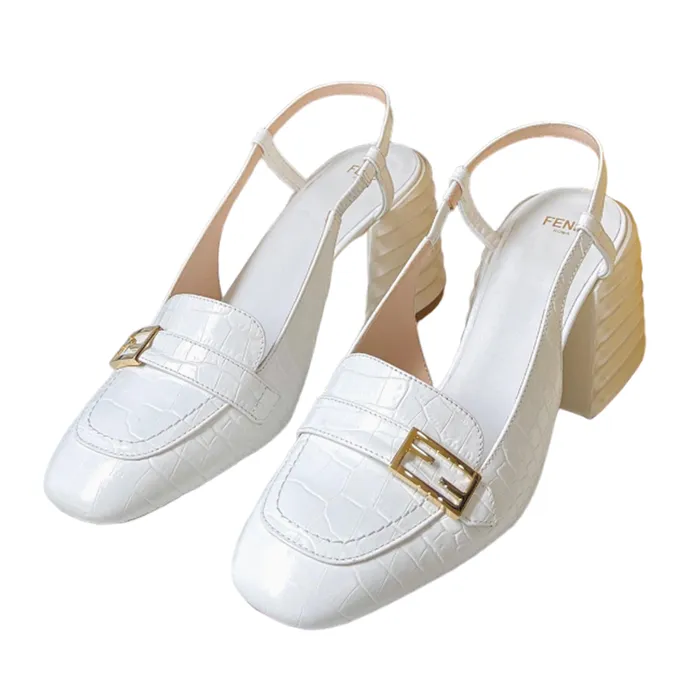 Giày Cao Gót Nữ Fendi Promenade Leather Slingback Pumps Màu Trắng Size 38