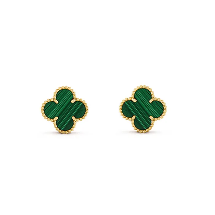 Khuyên Tai Nữ Jewery Luxury Vintage Alhambra Earrings Màu Gold/Xanh Green 9mm