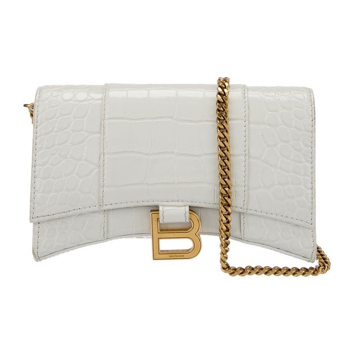 Túi Đeo Chéo Nữ Balenciaga Embossed Hourglass Wallet On Chain Màu Trắng