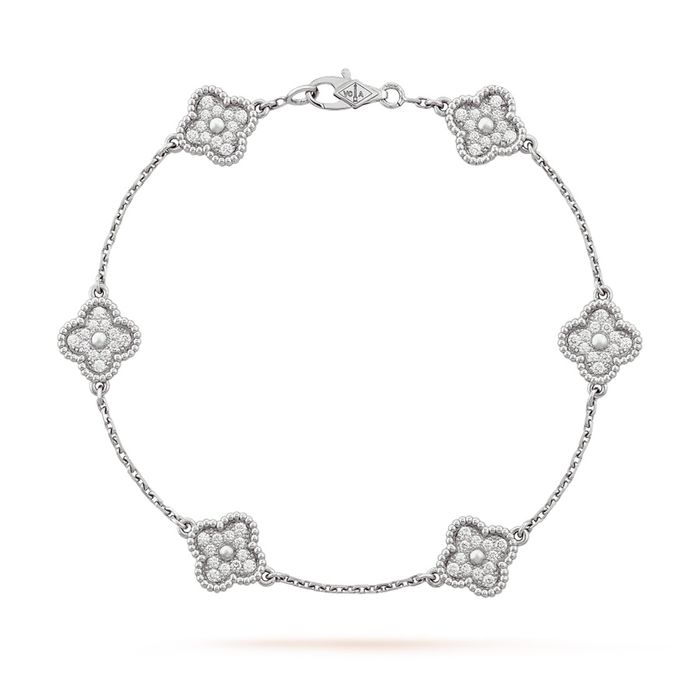 Vòng Đeo Tay Nữ Jewery Luxury Sweet Alhambra 6 Motifs Bracelet Màu Vàng Trắng