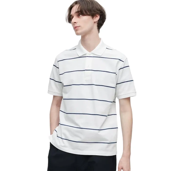 Áo Polo Nam Uniqlo Dry Pique Striped Short Sleeve 457513-00 Màu Trắng Kẻ Size XL