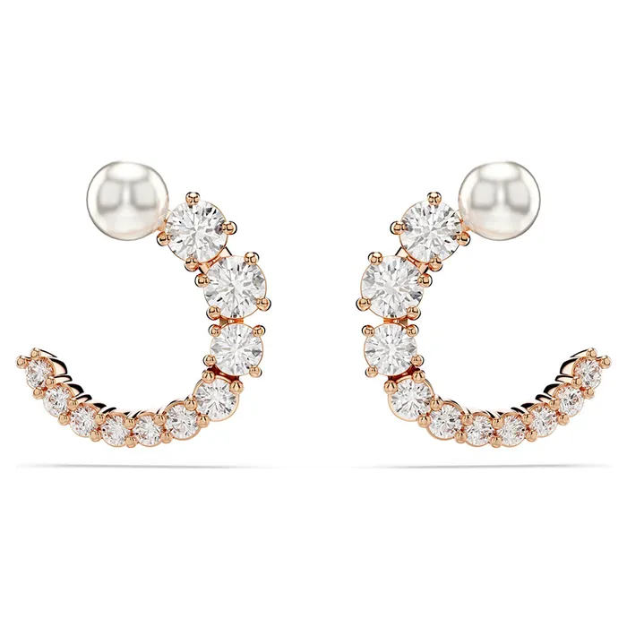 Khuyên Tai Nữ Swarovski Matrix Hoop Earrings Crystal Pearl, Round Cut, White, Rose Gold-tone Plated 5692264 Màu Vàng Trắng