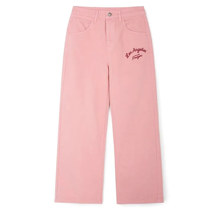 Quần Jean Nữ MLB Varsity Cursive Embroidery Wide Pants New York Yankees 3FDPV0144-07PKM Màu Hồng Size XS