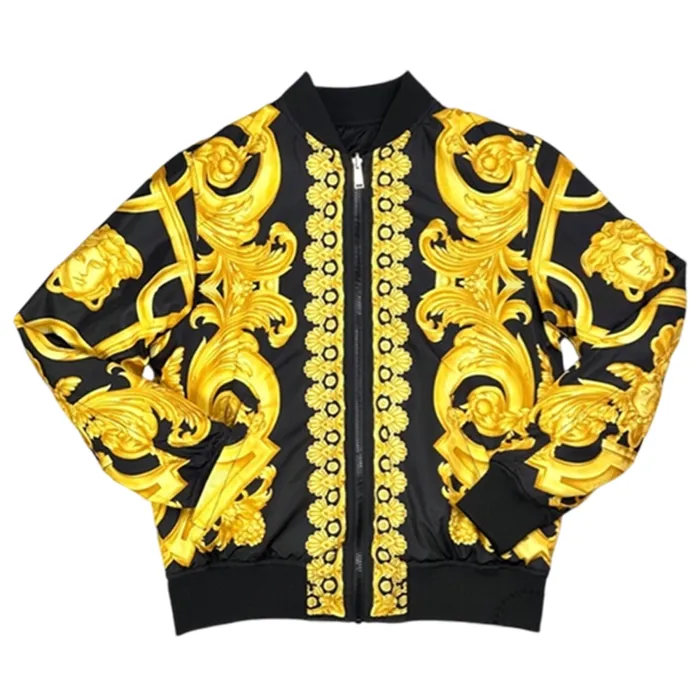 Áo Bomber Nam Versace Baroque Medusa Reversible Blouson Zip Màu Vàng Đen Size 46